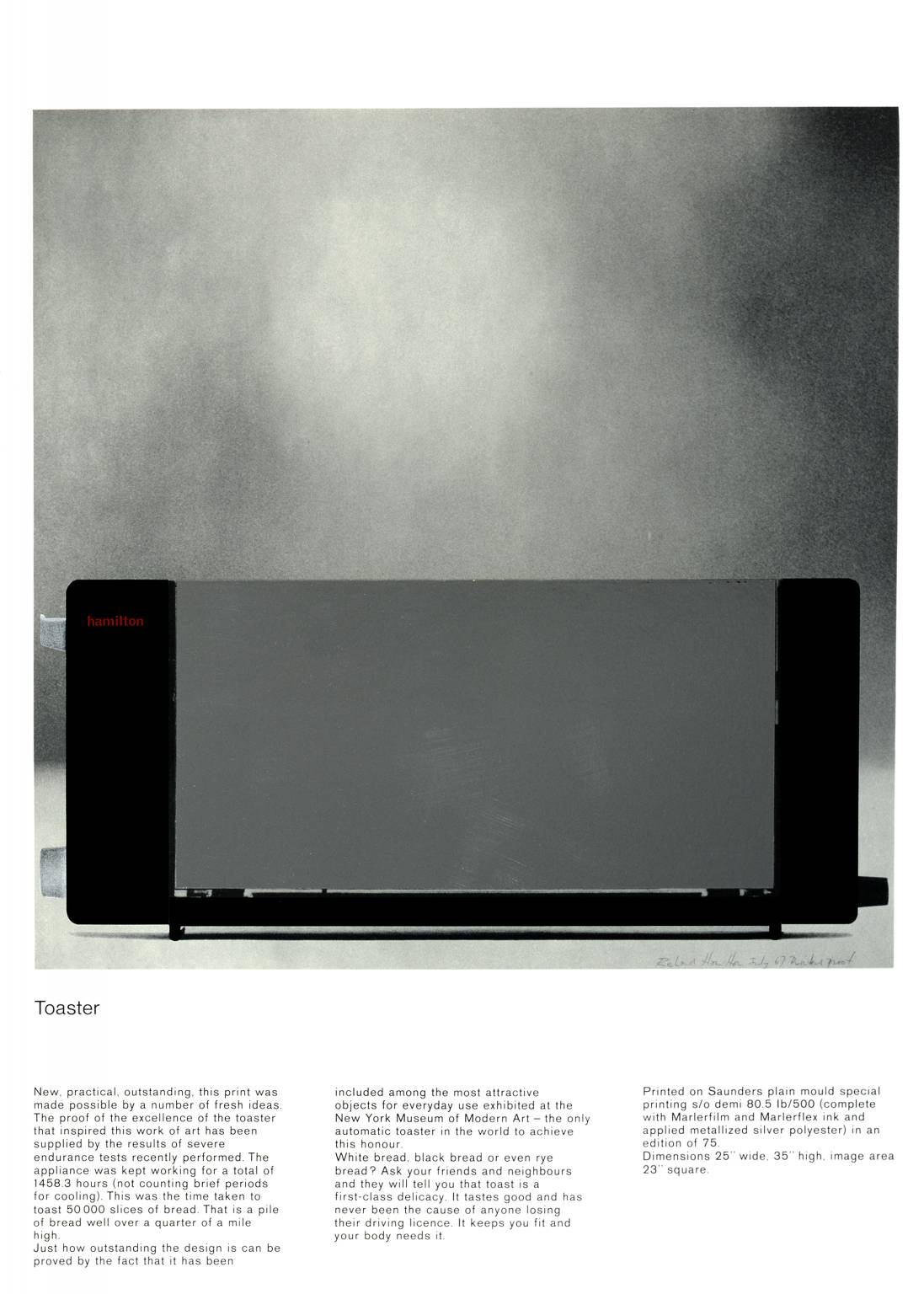 Toaster 1967 by Richard Hamilton 1922-2011