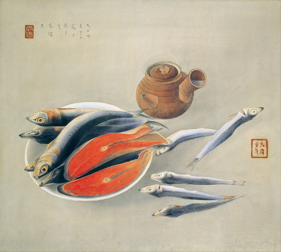 Tsuchida_Bakusen_-_Still_Life_-_Salmon_Slices_and_Sardines_-_Google_Art_Project