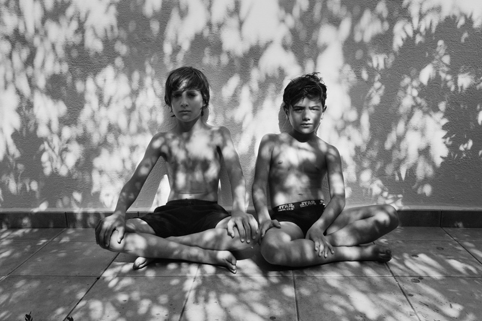 Spain. Menorca. 2017. Family holiday in Menorca. Atlas and Jasper after swim.